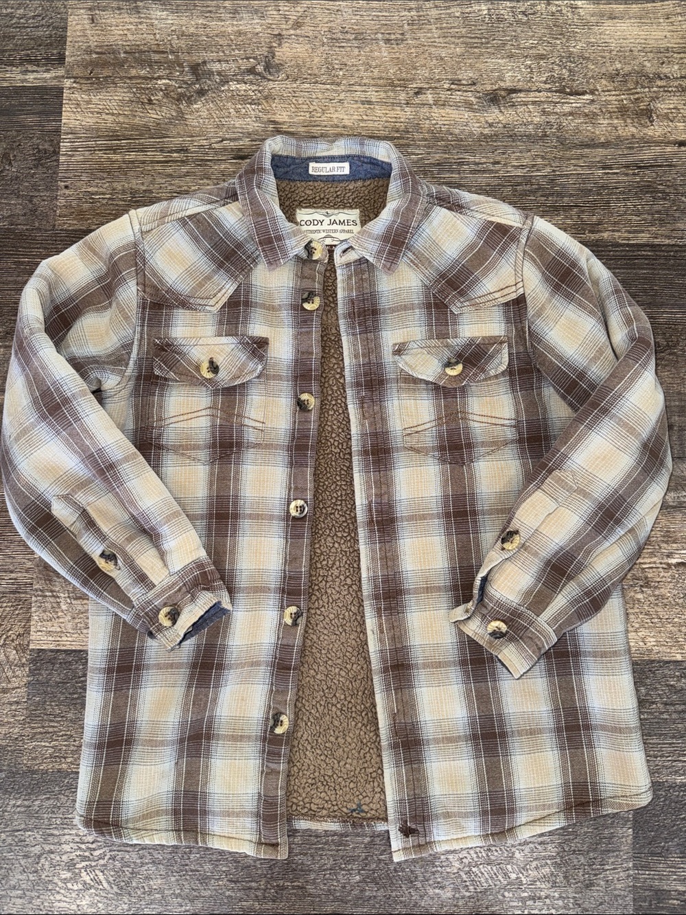 Cody James Kids Sherpa-Lined Plaid Shirt Jacket - Brown/Cream